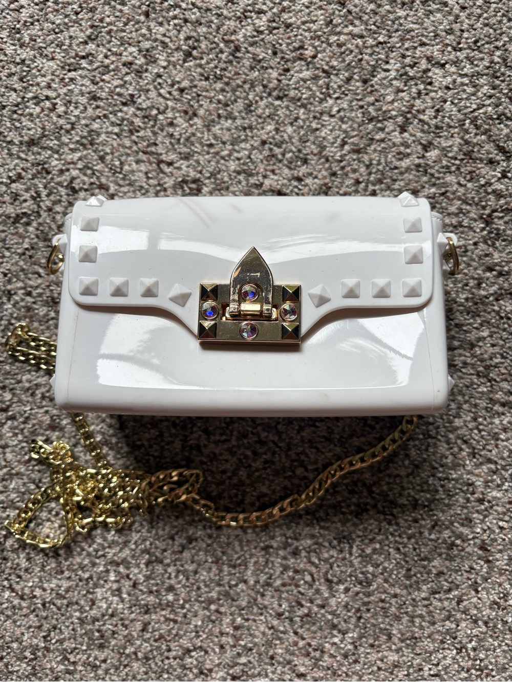 White Studded Crossbody Bag with Gold Chain